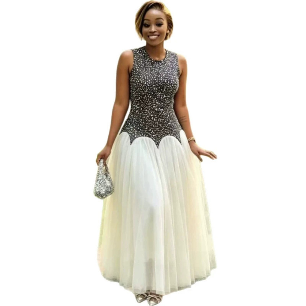 Elegant African Design French Patchwork Contrast Color Maxi Dress